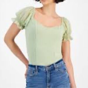 Celebrity Pink Light Green Puff Sleeve Bodysuit